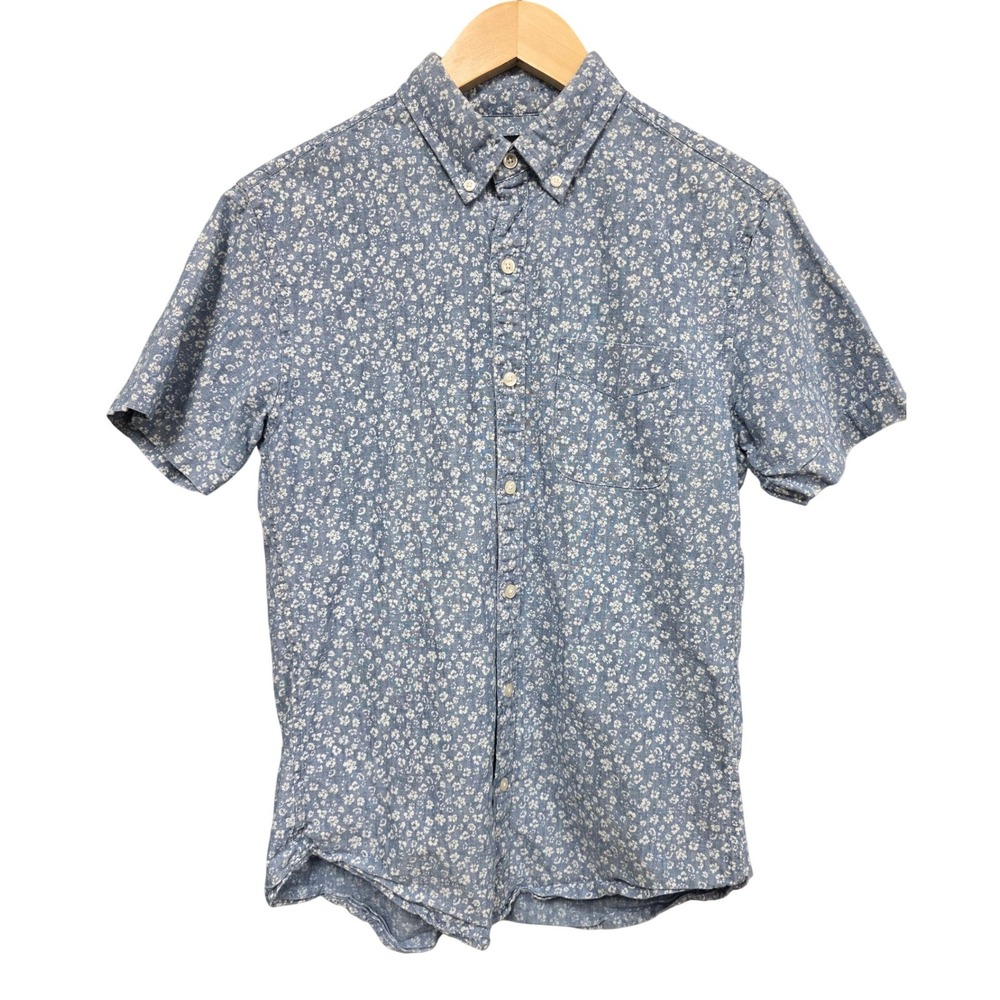 Bonobos Button Down Mens S Blue Floral Ditsy Print Short Sleeve Slim Fit Casual